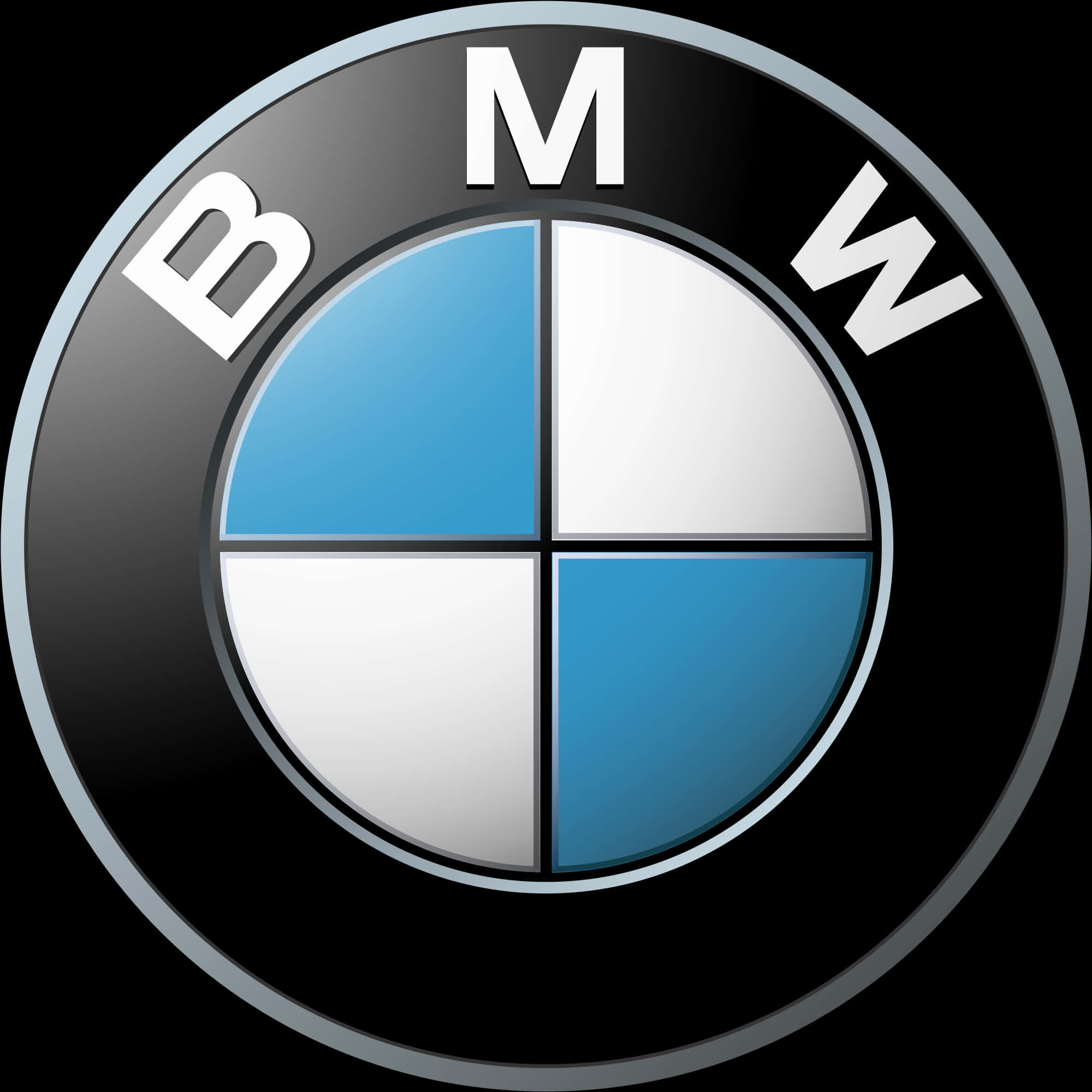 BMW 動圖 桌布 壁紙 — 標誌性的BMW標誌，黑色背景上帶有藍色和白色的四分之一圓。