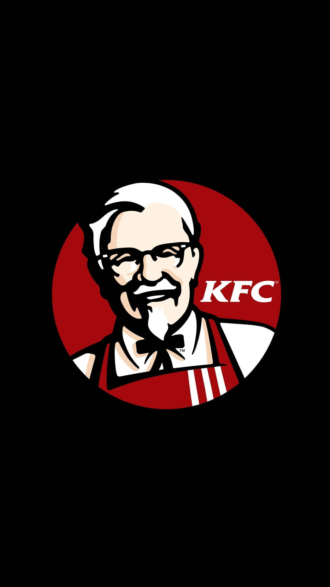 KFC桑德斯上校標誌，帶紅色圓圈和白色文字，黑色背景。 — Valorant Logo 壁紙