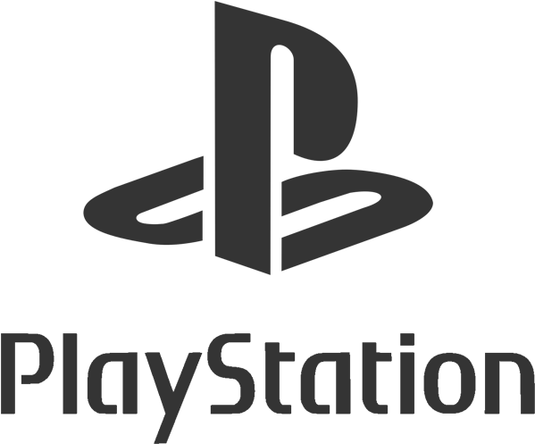 PlayStation 桌布 壁紙 — 標誌性的PlayStation標誌以灰階呈現，在純黑背景上以簡潔字體突出顯示。