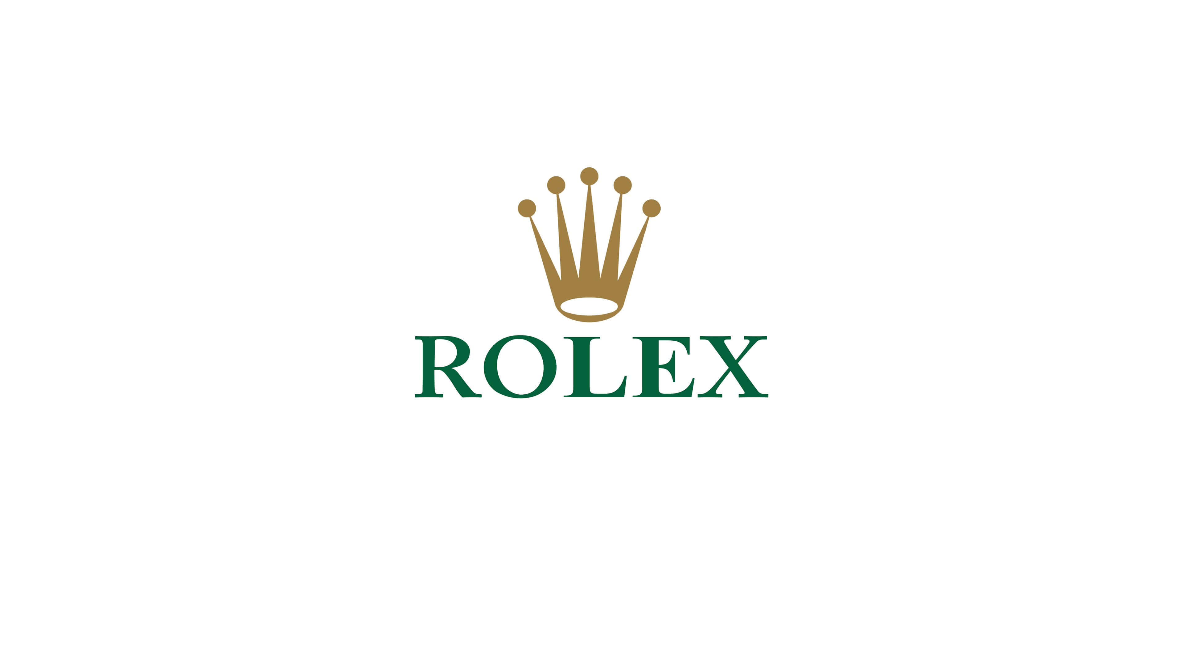 Rolex 桌布 壁紙 — 標誌性的勞力士標誌，在潔白背景上，金色皇冠位於粗體綠色字樣上方。