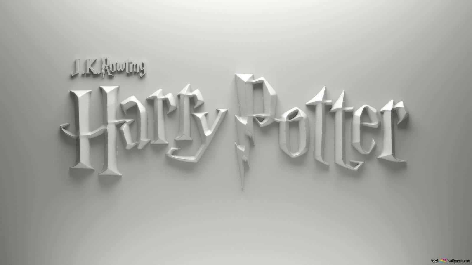 Harry Potter Black And White 桌布 壁紙 — 標誌性的哈利波特標誌以3D白色字體在簡約灰色牆壁上投下柔和陰影。
