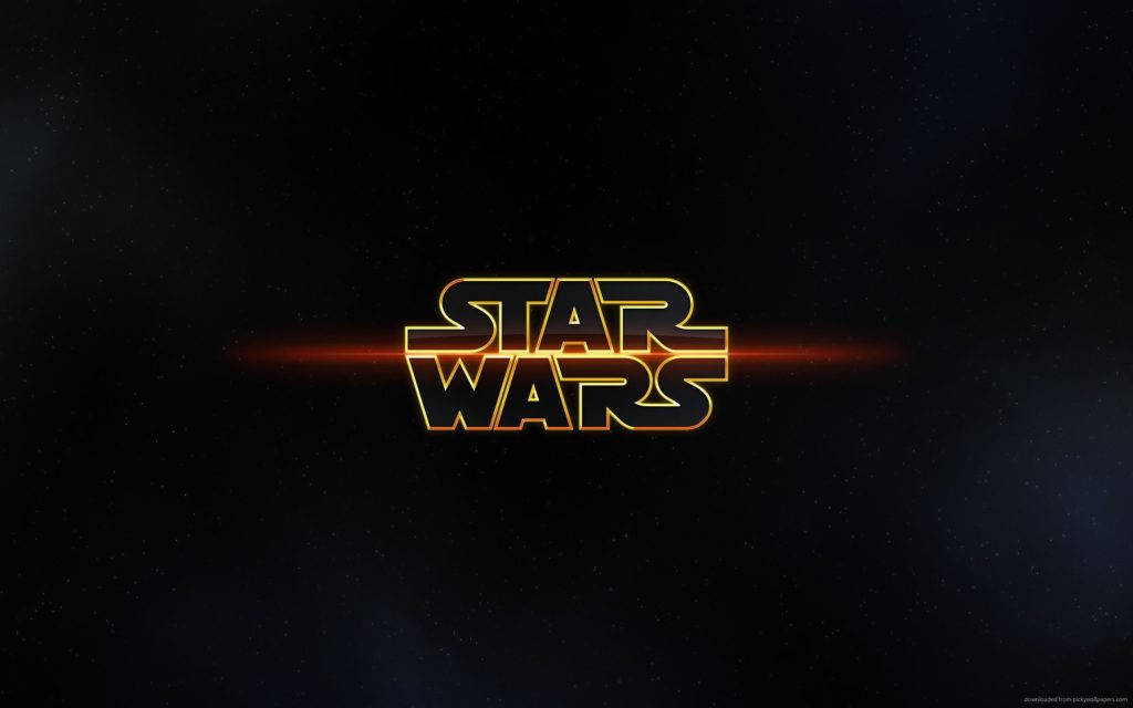 Epic Star Wars 桌布 壁紙 — 標誌性的星際大戰標誌在星空宇宙背景下發出熾熱的橙色光芒。