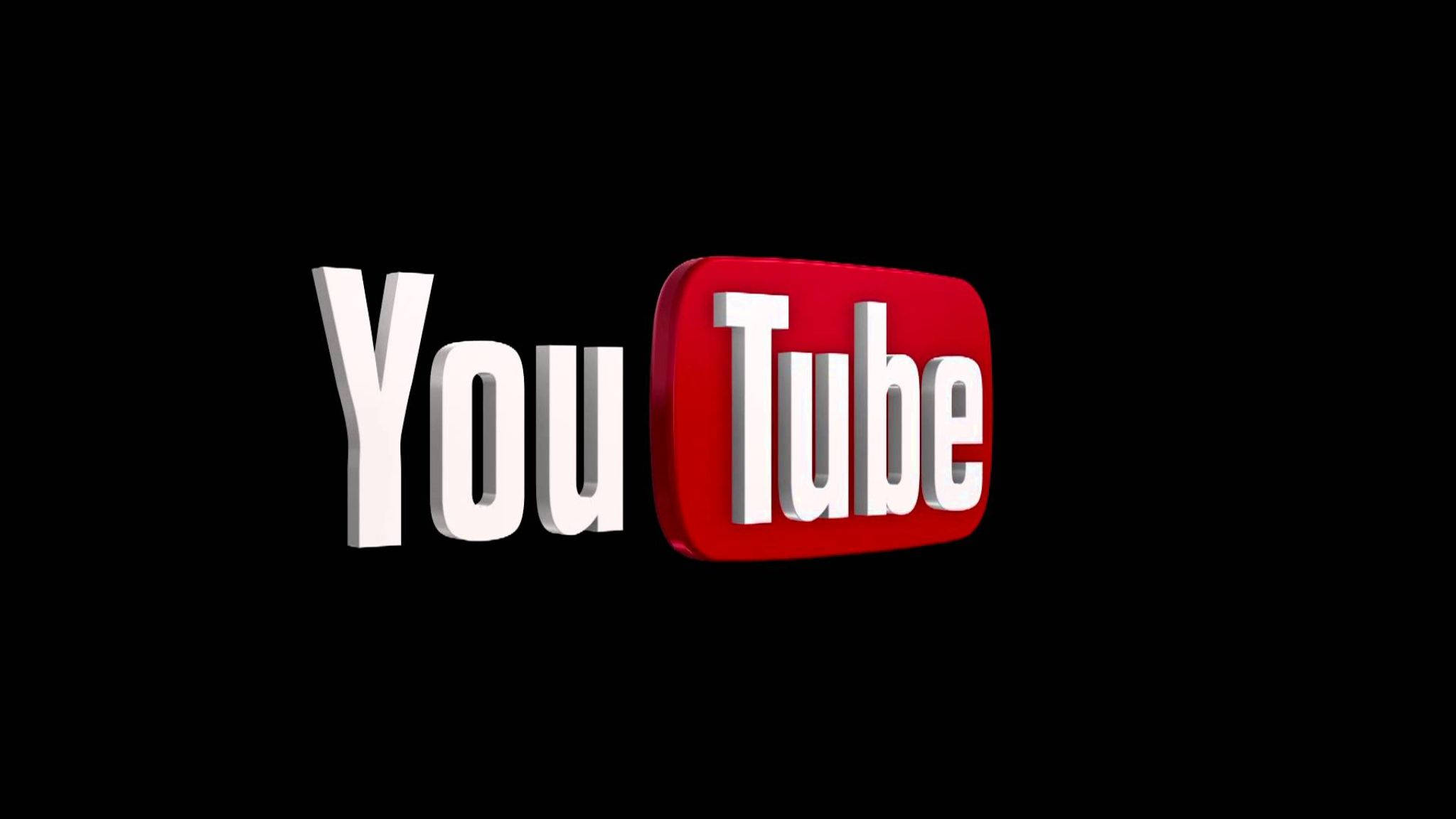 Internet 桌布 壁紙 — 標誌性的白色和紅色YouTube標誌在純黑色背景上大膽突出。