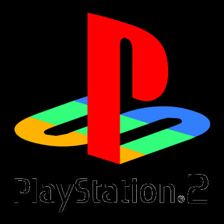 Playstation Logo 桌布 壁紙 — 標誌性的紅色 PlayStation 2 標誌，黑色背景上帶有彩色環圈。