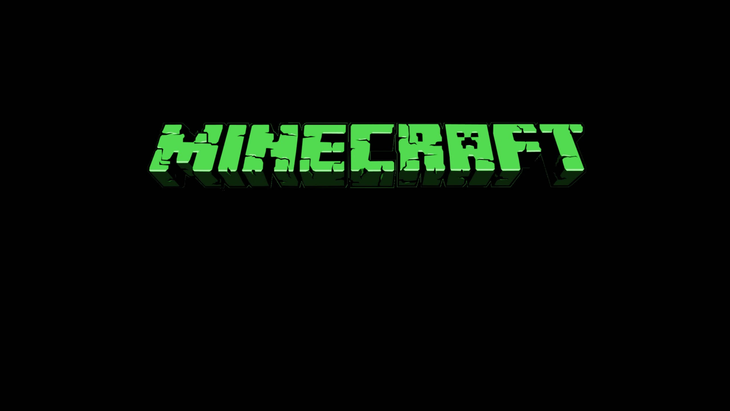 Gaming Logos 桌布 壁紙 — 標誌性的綠色 Minecraft 標誌在純黑色背景上發光，帶有方塊狀的 3D 字體。