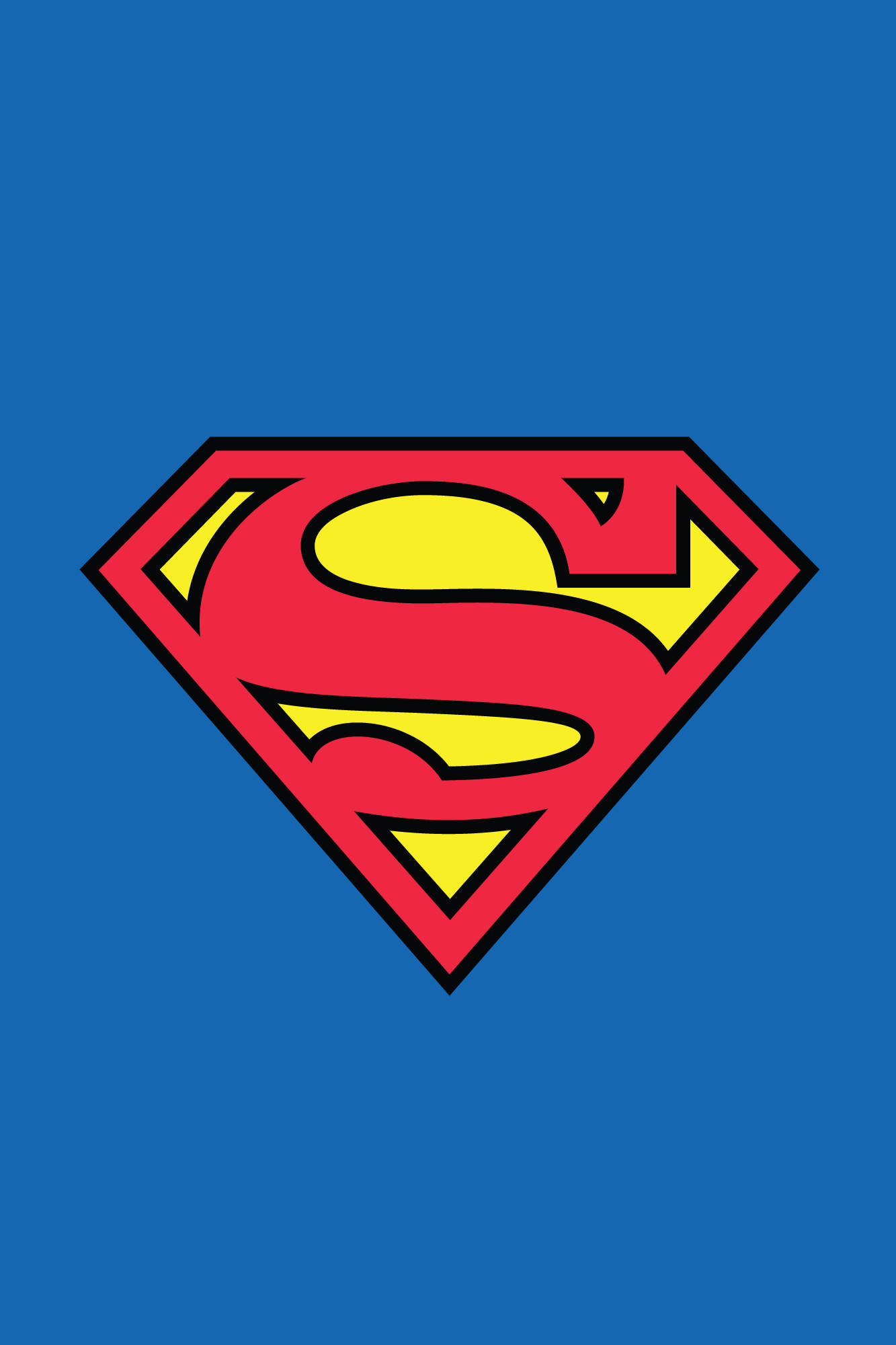 superman iPhone 桌布 壁紙 — 標誌性的超人標誌，以鮮明的紅色、黃色和黑色呈現，置於純藍色背景上。