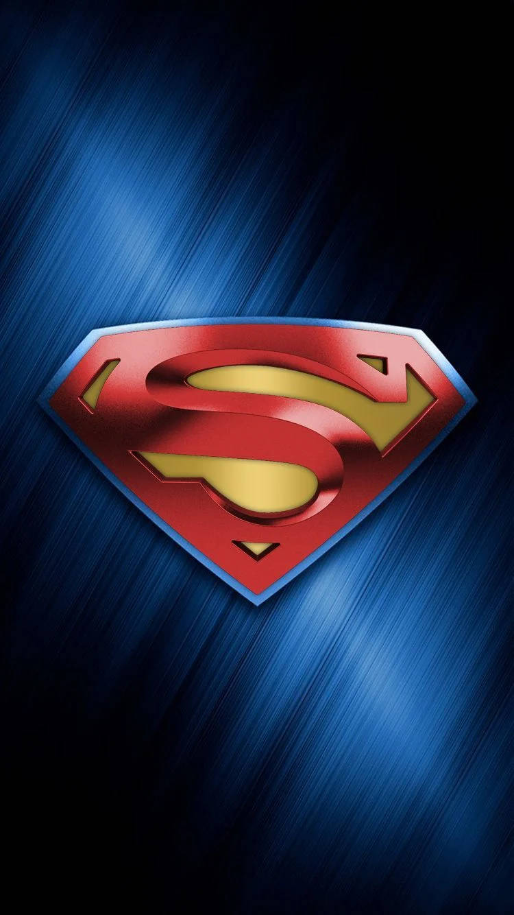 superman iPhone 桌布 壁紙 — 標誌性的超人標誌在動態藍色動感模糊背景上閃耀著紅色和金色。