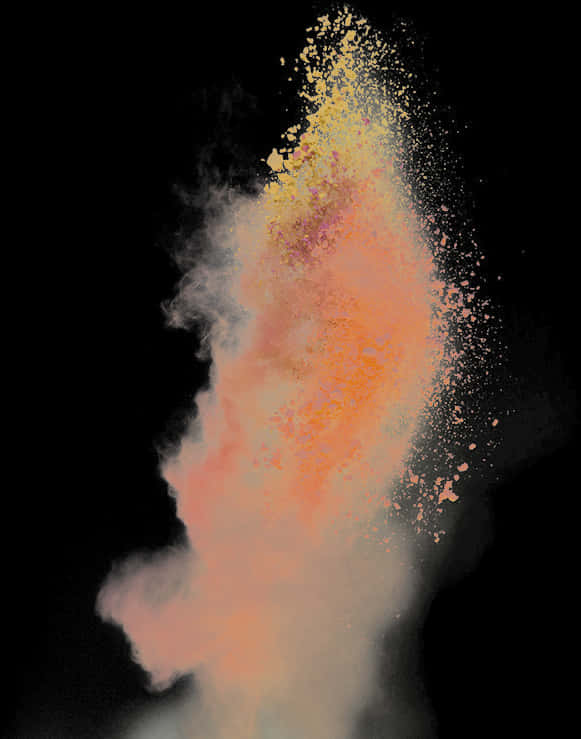 Red Smoke Effect 桌布 壁紙 — 橙色、粉紅色和黃色粉末的鮮豔爆炸在純黑色背景上以慢動作爆發。