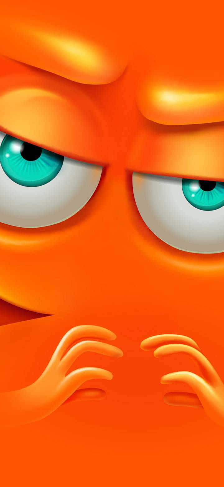 Funny Cartoon iPhone 桌布 壁紙 — 橙色卡通角色的特寫，帶有憤怒的藍色眼睛和緊握的拳頭。
