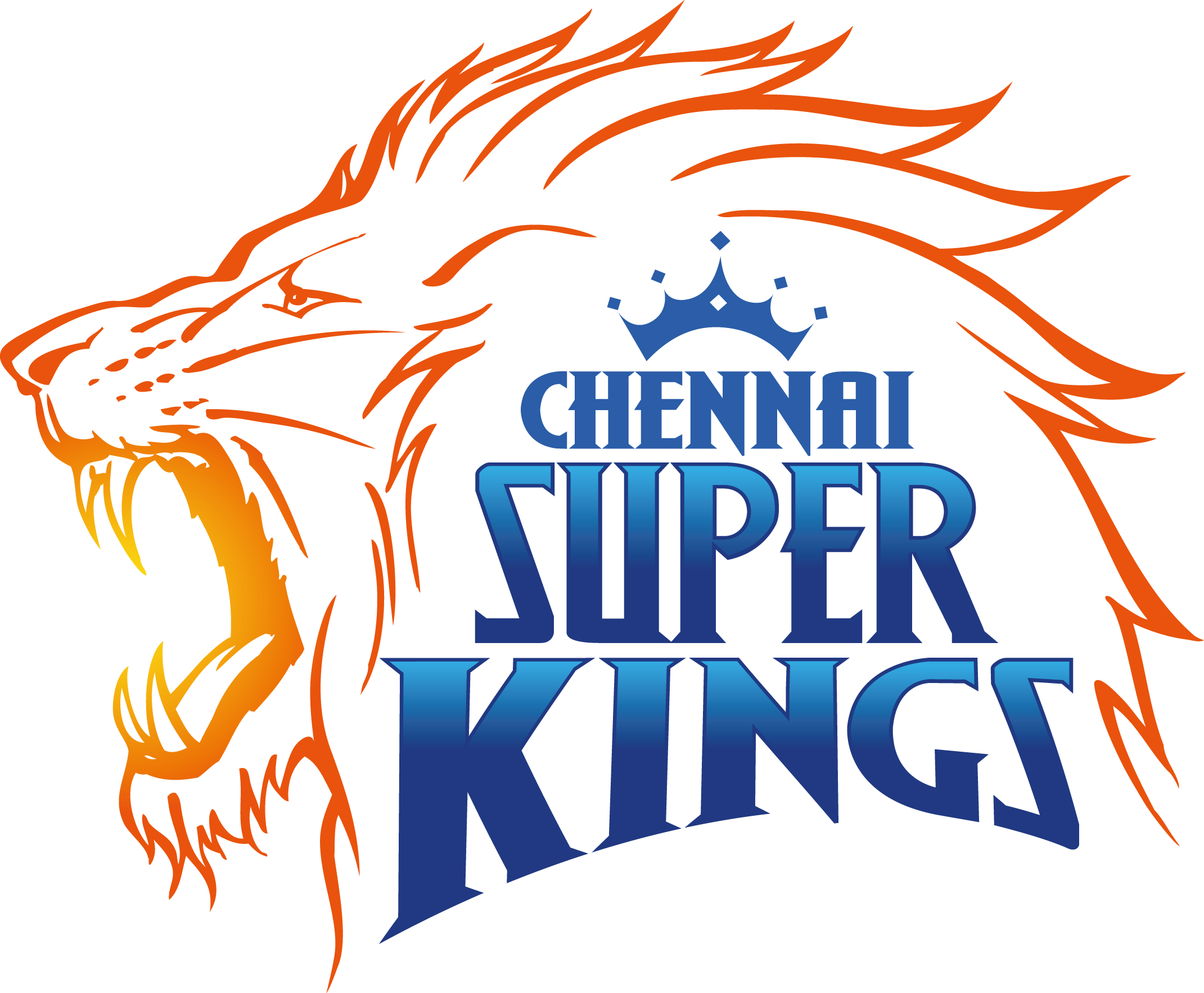 Chennai Super Kings 桌布 壁紙 — 橙色和黃色的咆哮獅子頭，藍色文字寫著 Chennai Super Kings，上方有皇冠。