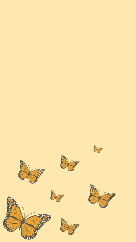 Butterflies 桌布 壁紙 — 橙色帝王蝶在柔和奶油色背景上優雅飛舞，呈現極簡風格插畫。