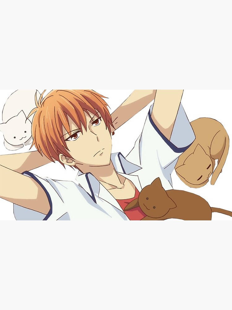 動漫男孩 桌布 壁紙 — 橙色頭髮的動漫男孩在舒適的白色空間中放鬆，被三隻可愛的貓咪包圍。