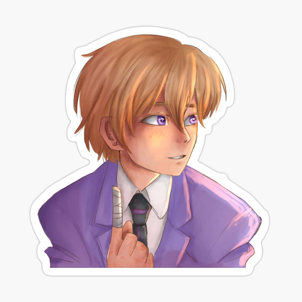 Tamaki Suoh 桌布 壁紙 — 橙色頭髮紫色眼睛的動畫男孩穿著紫色西裝，側身指著手指。