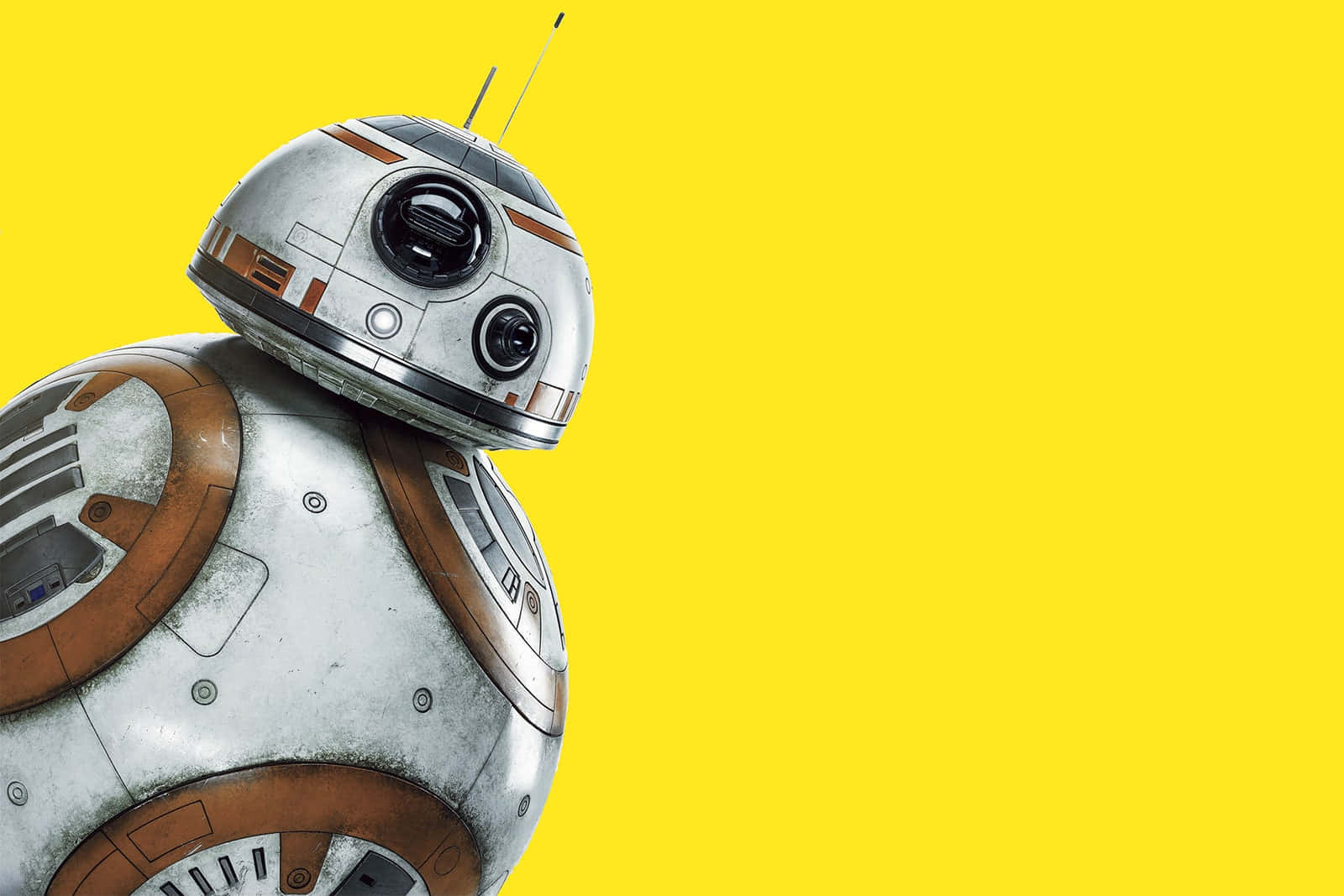 Disney Plus 桌布 壁紙 — 機器人BB-8的特寫，背景是鮮黃色，對比強烈。