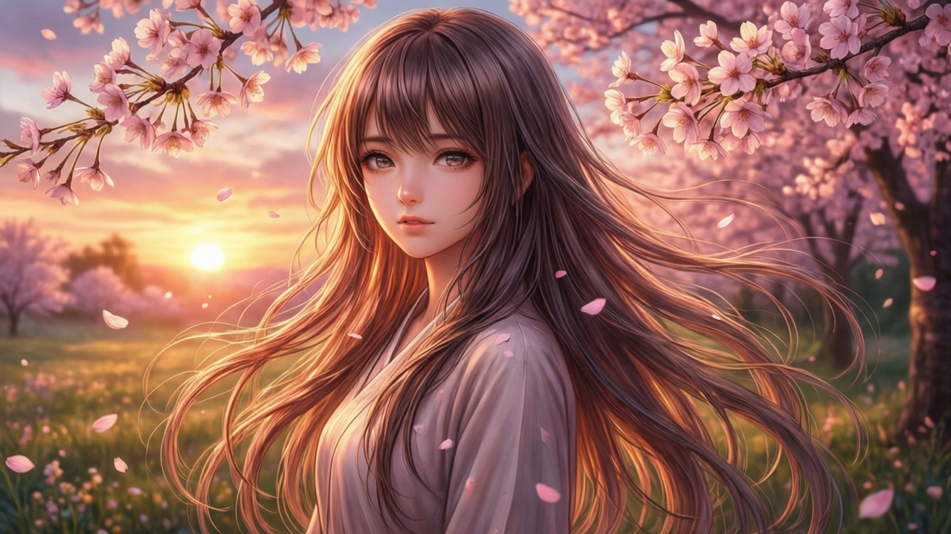櫻花動漫少女 壁紙