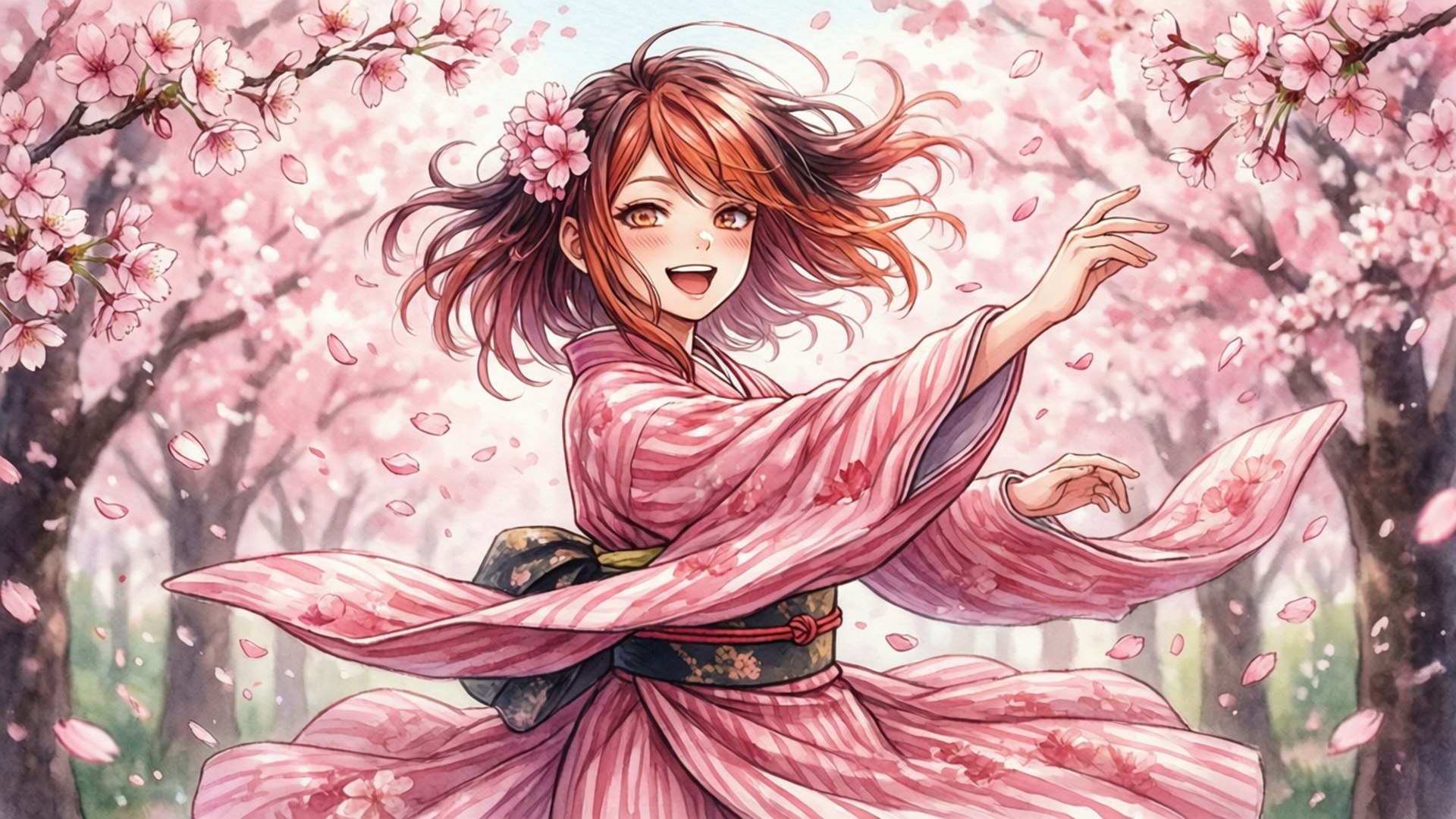 櫻花和服渡我 壁紙