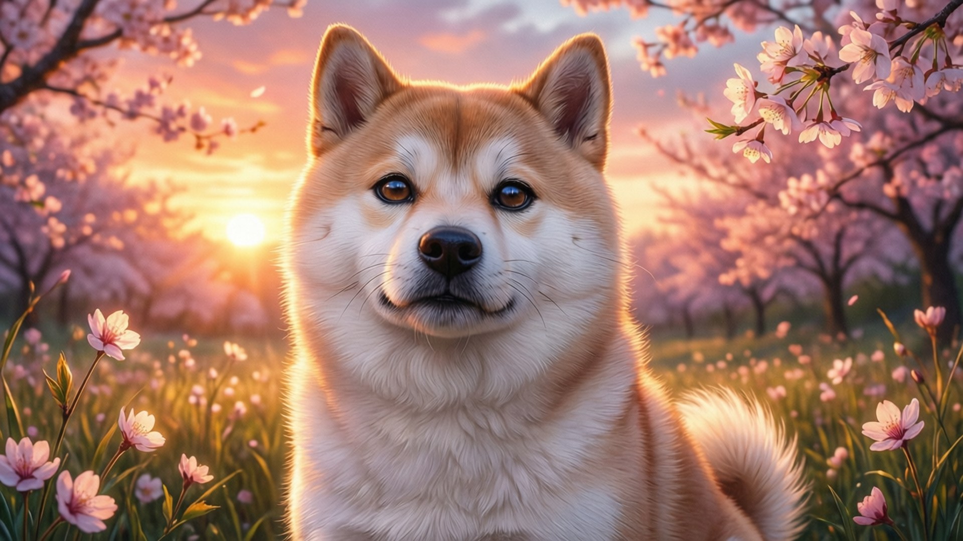 櫻花柴犬 壁紙