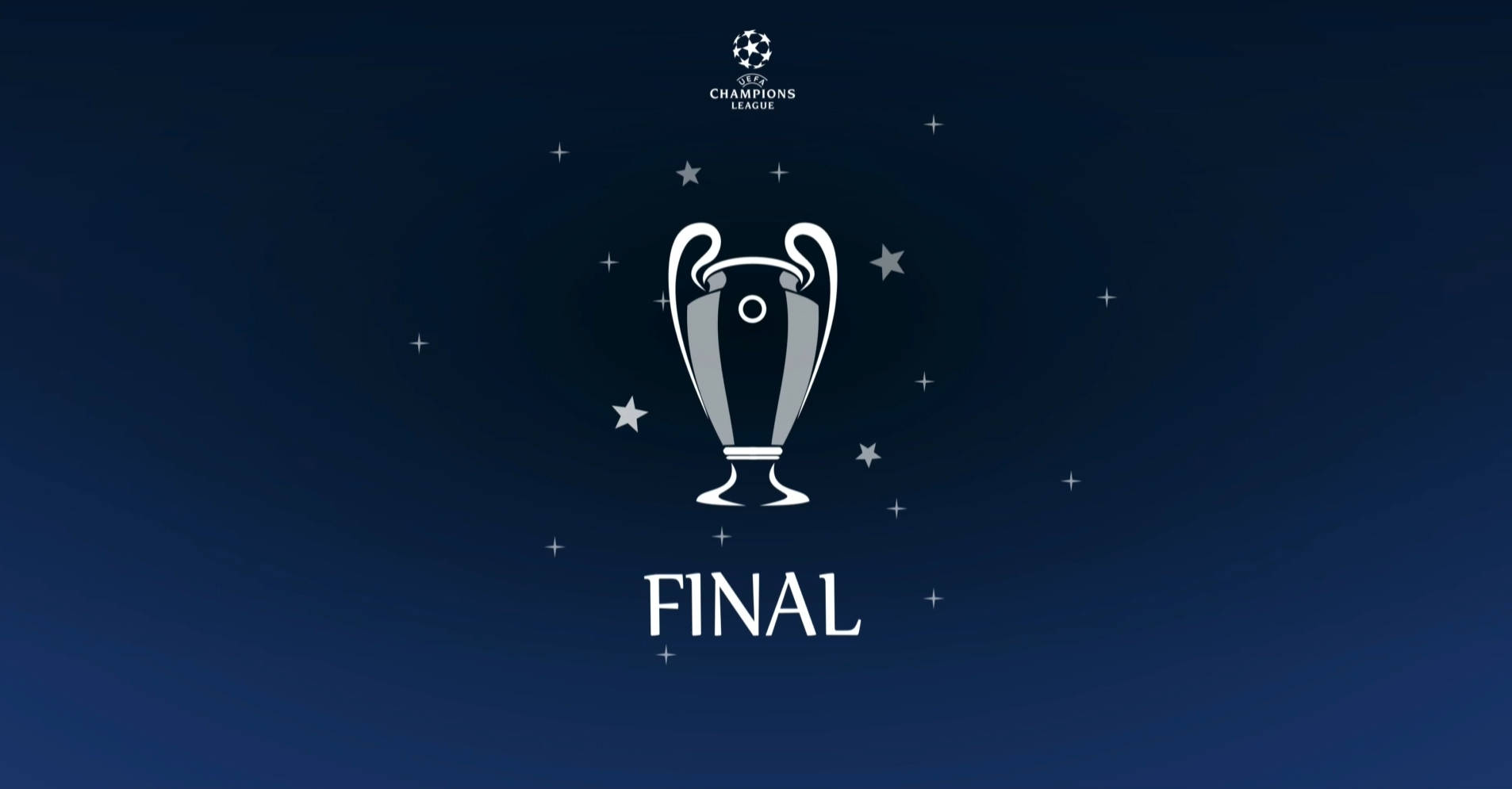 Uefa 桌布 壁紙 — 歐冠獎盃在深藍色星空背景下閃耀白色光芒，下方粗體顯示「FINAL」。