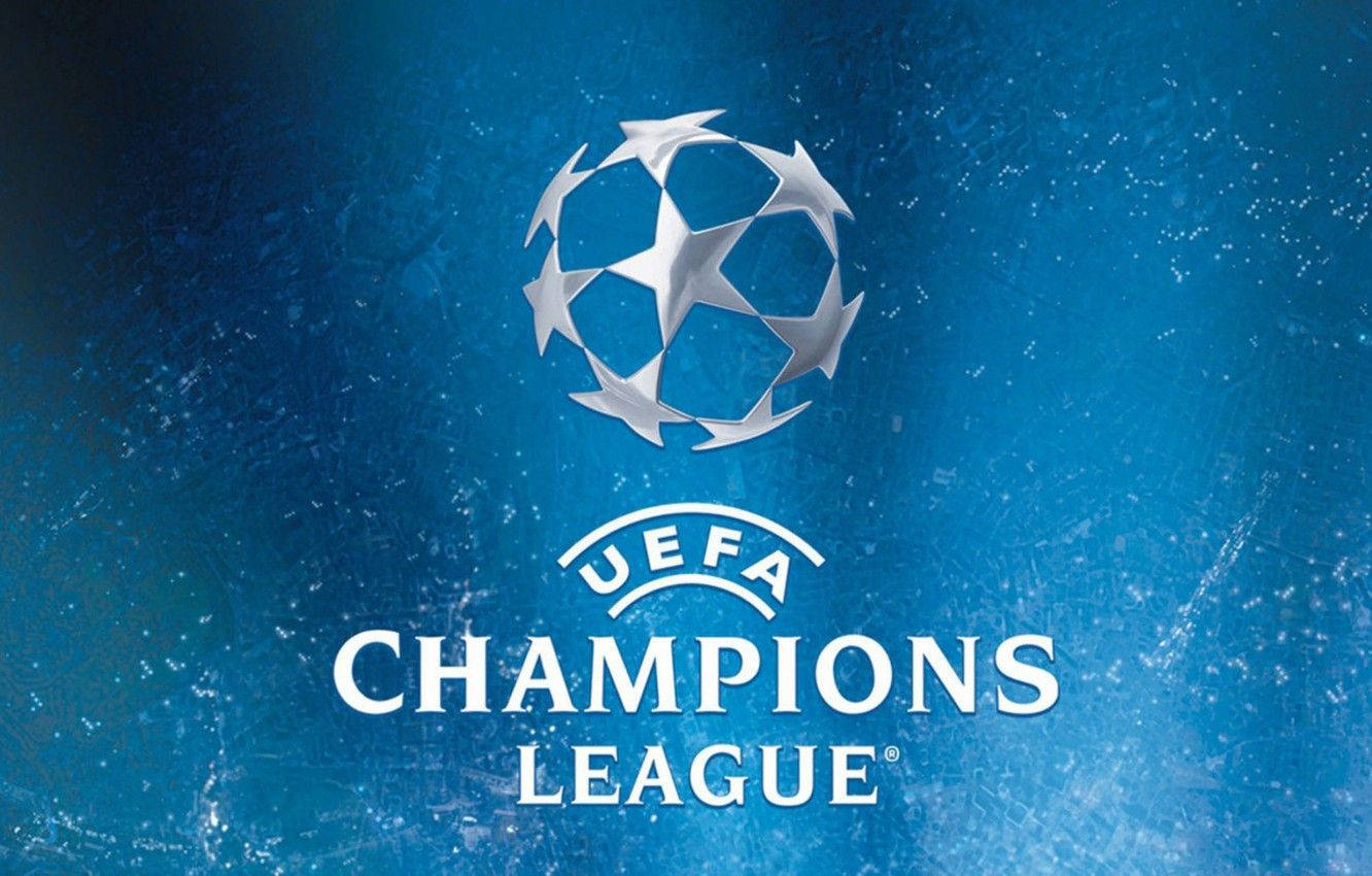 Uefa 桌布 壁紙 — 歐冠聯賽標誌在帶有閃爍高光的紋理藍色背景上閃耀銀光。