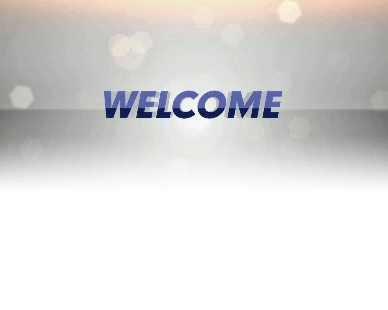 Welcome 桌布 壁紙 — 「歡迎」一詞以粗體藍色字體居中顯示，背景為柔和漸變色，並帶有發光的六邊形散景燈光。