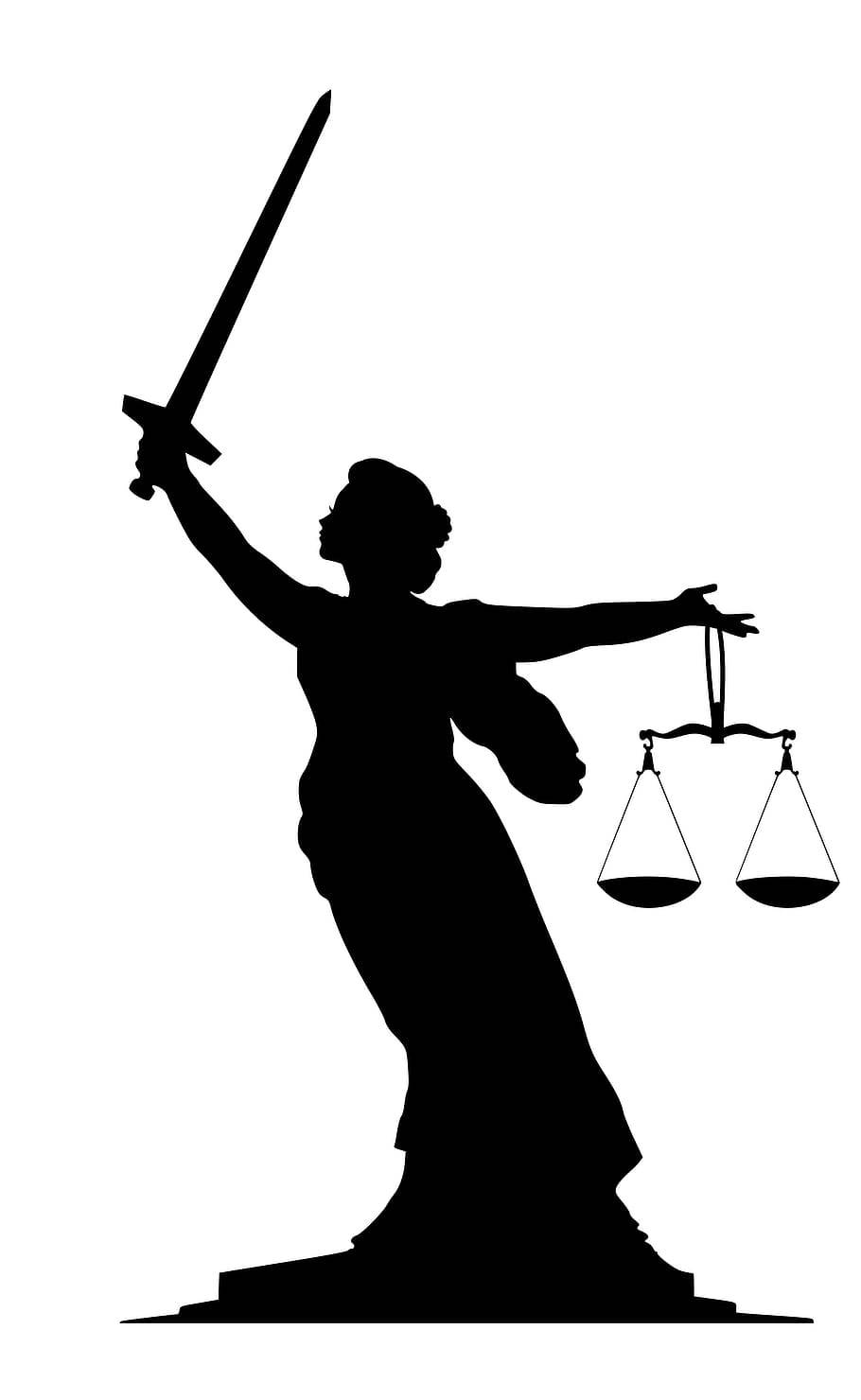 Advocate 桌布 壁紙 — 正義女神手持劍和天秤的剪影，背景為白色。