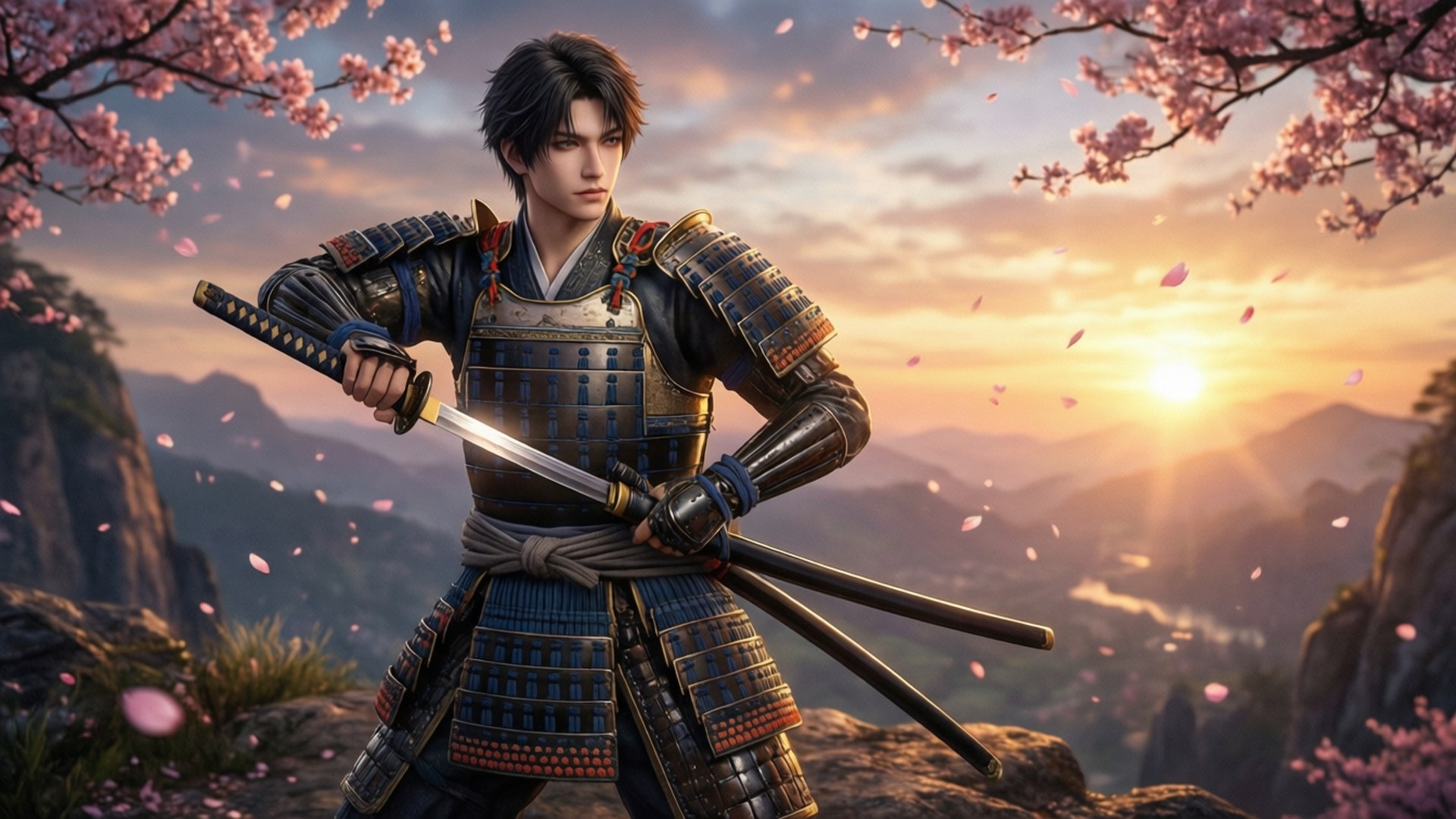 武士夕陽 壁紙