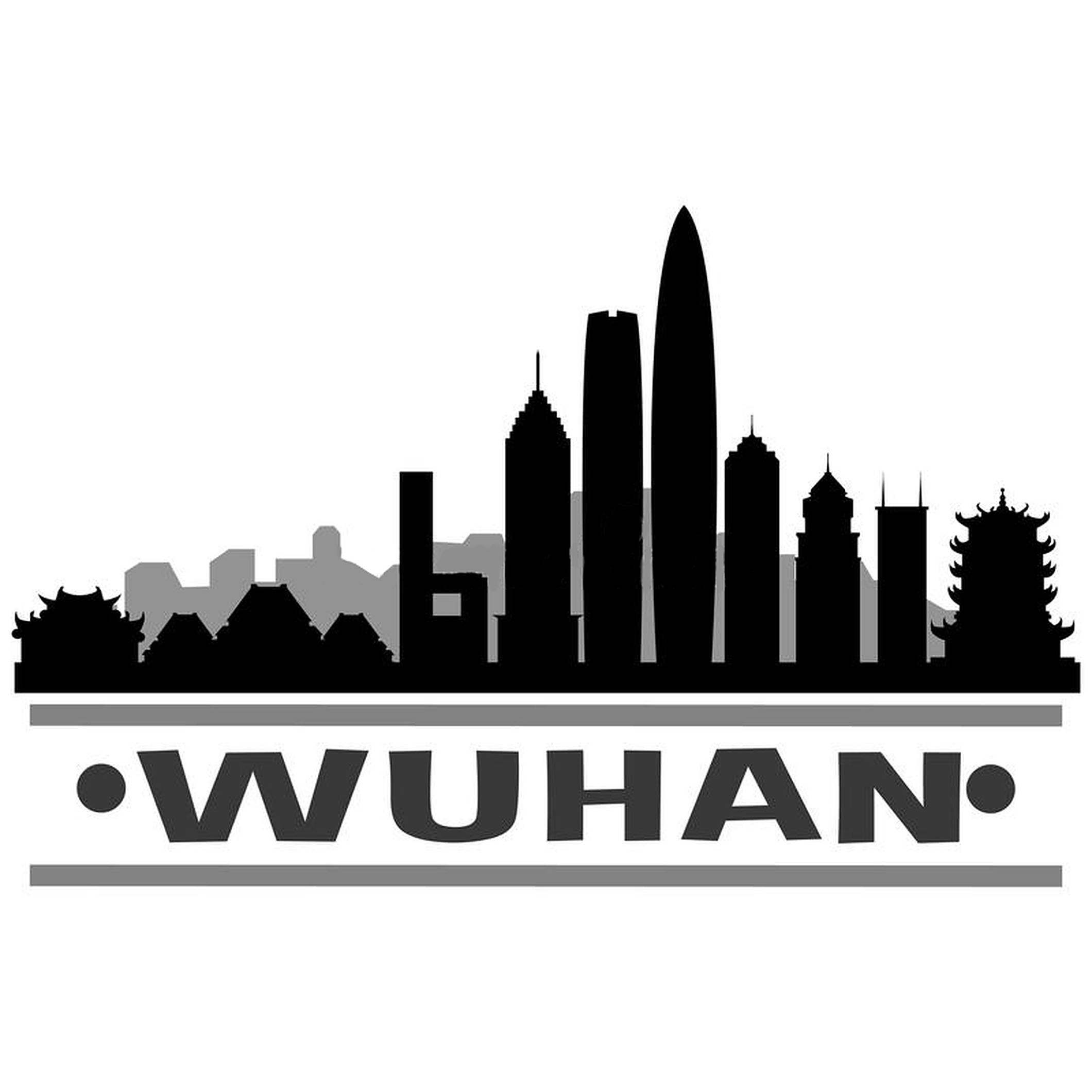 Wuhan 桌布 壁紙 — 武漢天際線的黑灰色剪影，融合現代摩天大樓與傳統中國建築。