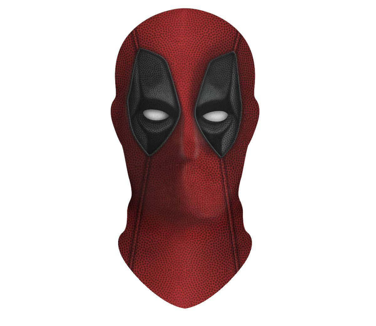 Deadpool Mask 桌布 壁紙 — 死侍標誌性紅黑紋理面具的特寫，白色眼睛，背景為純白色。