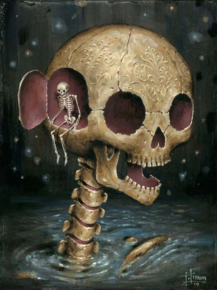 水中骷髏畫作 壁紙
