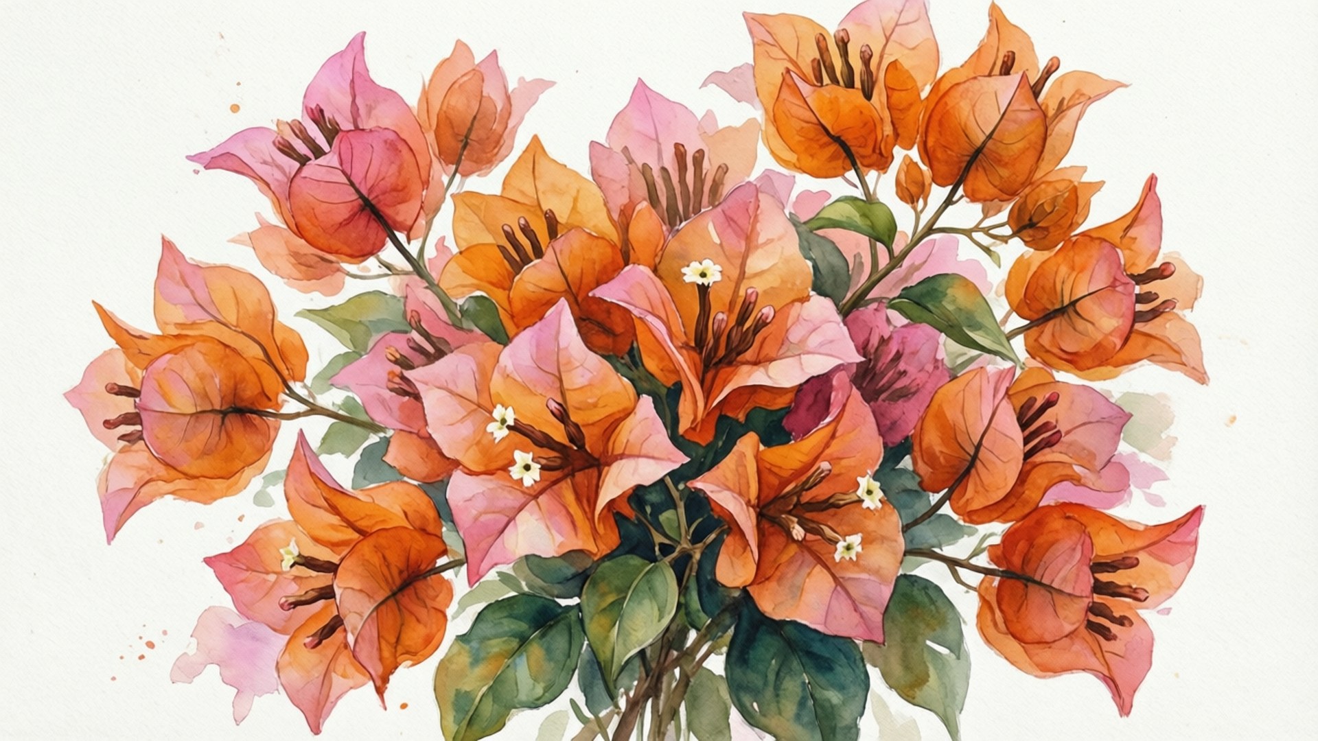 水彩九重葛花束 壁紙