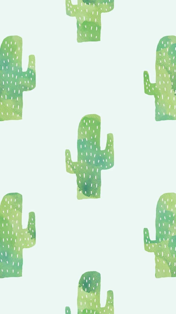 plants 桌布 壁紙 — 水彩仙人掌以柔和綠色調漂浮在淡薄荷色背景上，形成重複圖案。