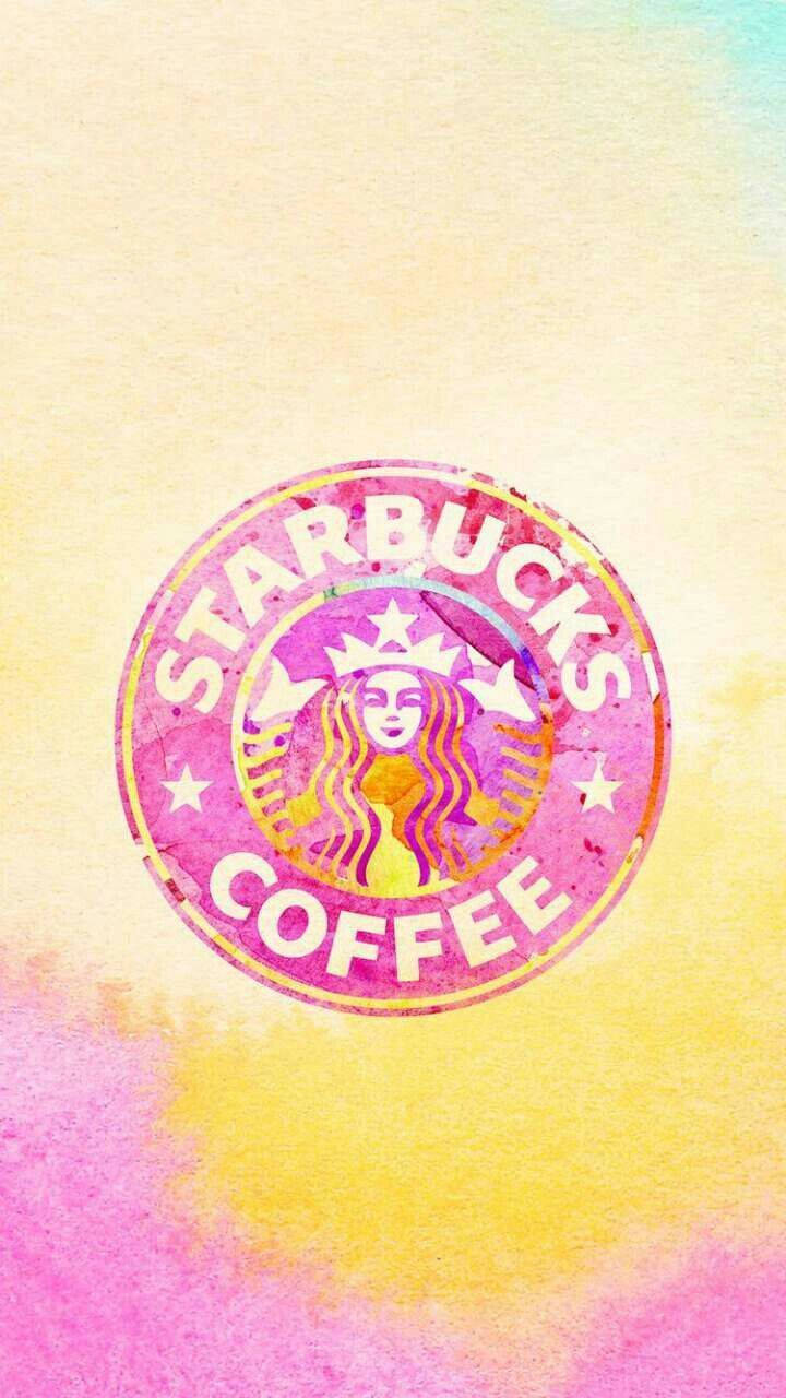 水彩粉紅和黃色漸變背景中的Starbucks標誌