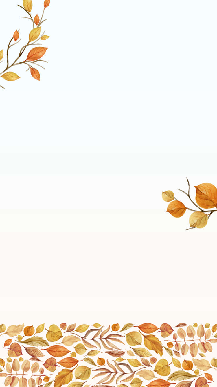 Simple Fall 桌布 壁紙 — 水彩秋葉以溫暖的橙色、黃色和棕色色調框住乾淨白色背景的角落和底部。