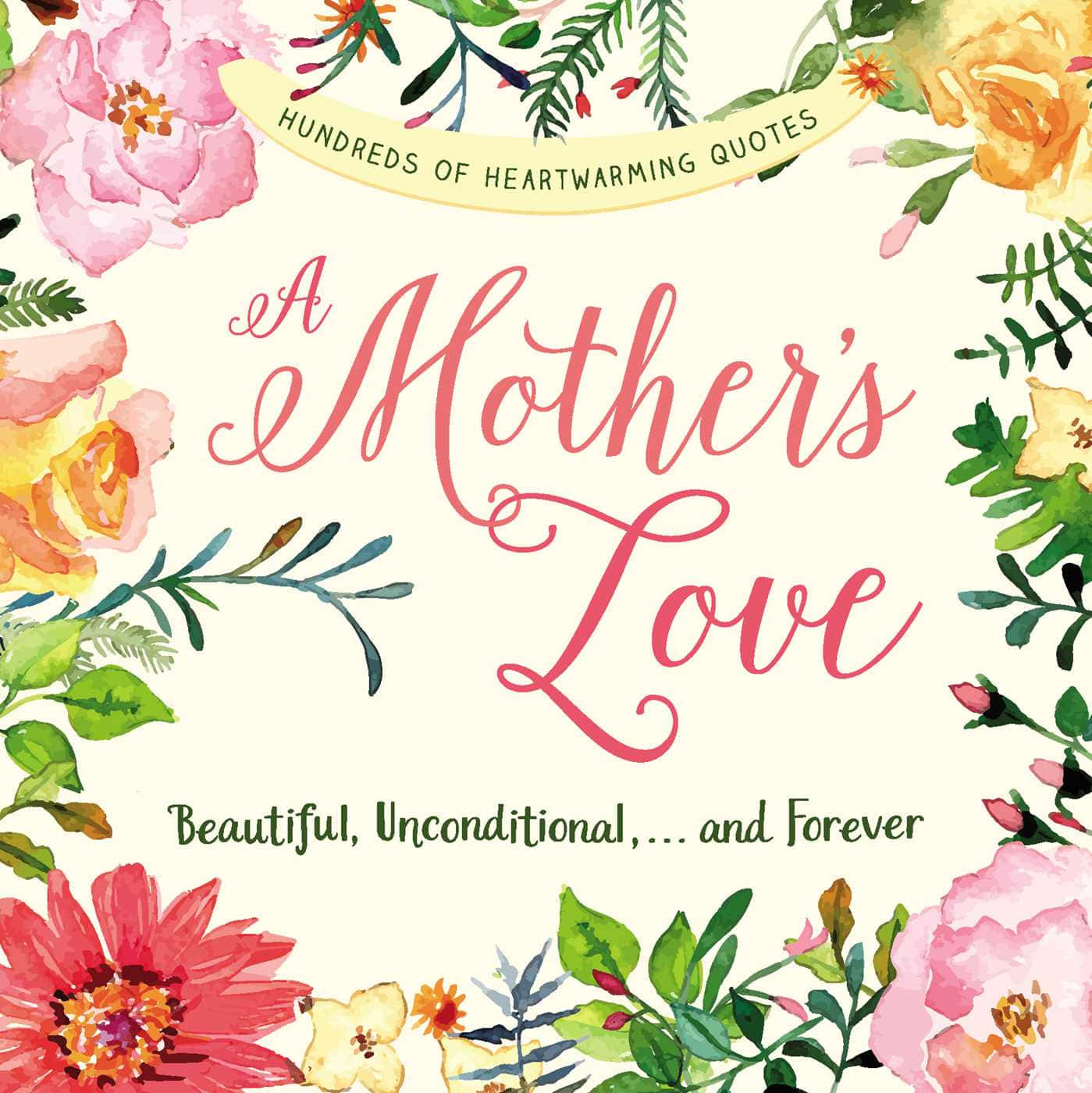 Mother Love 桌布 壁紙 — 水彩花卉邊框以溫暖色調和柔和筆觸，襯托出歌頌母愛的優雅草書文字。