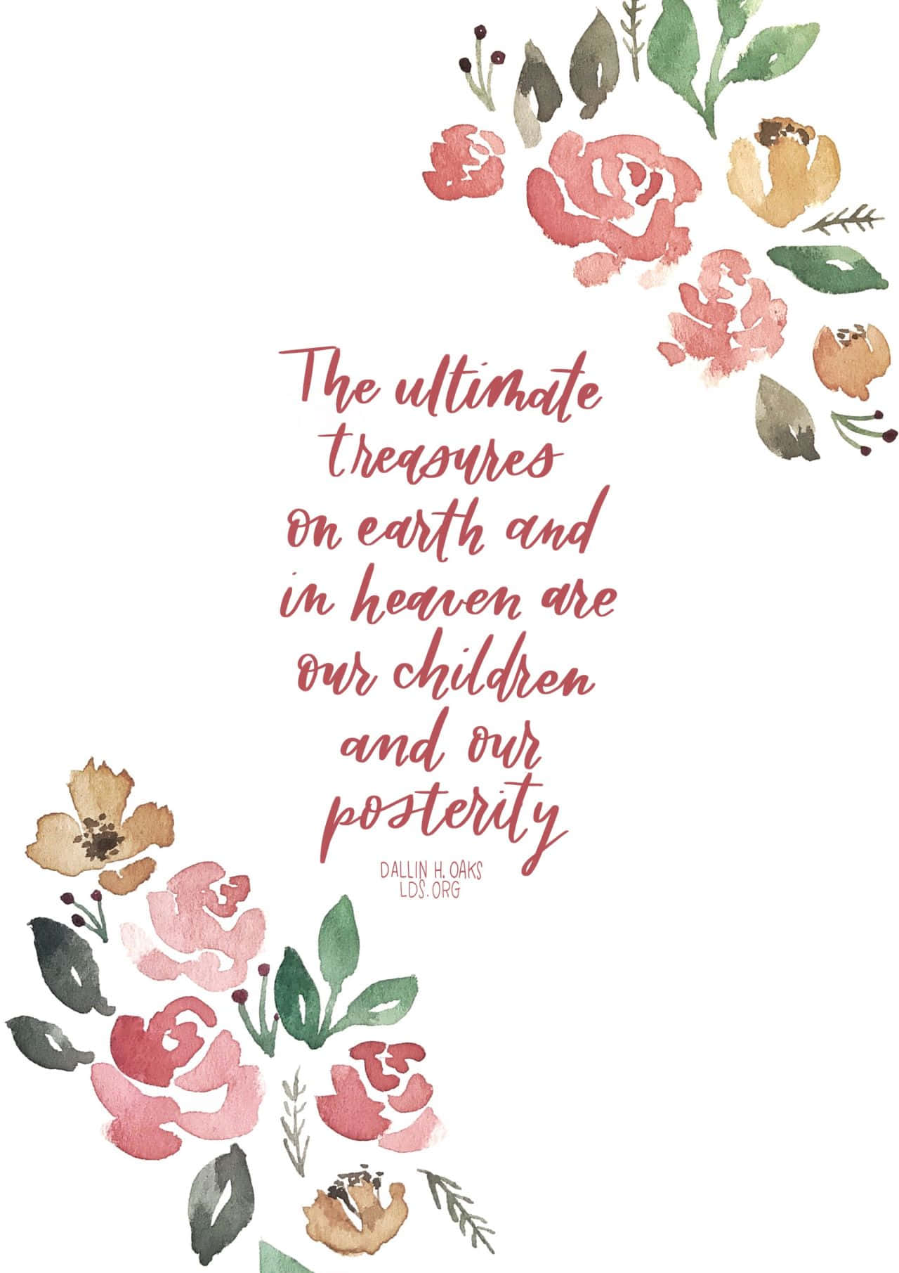 Rose Gold Quotes 桌布 壁紙 — 水彩花卉邊框在乾淨的白色背景上框住了一段關於兒童和後代的手寫語錄。