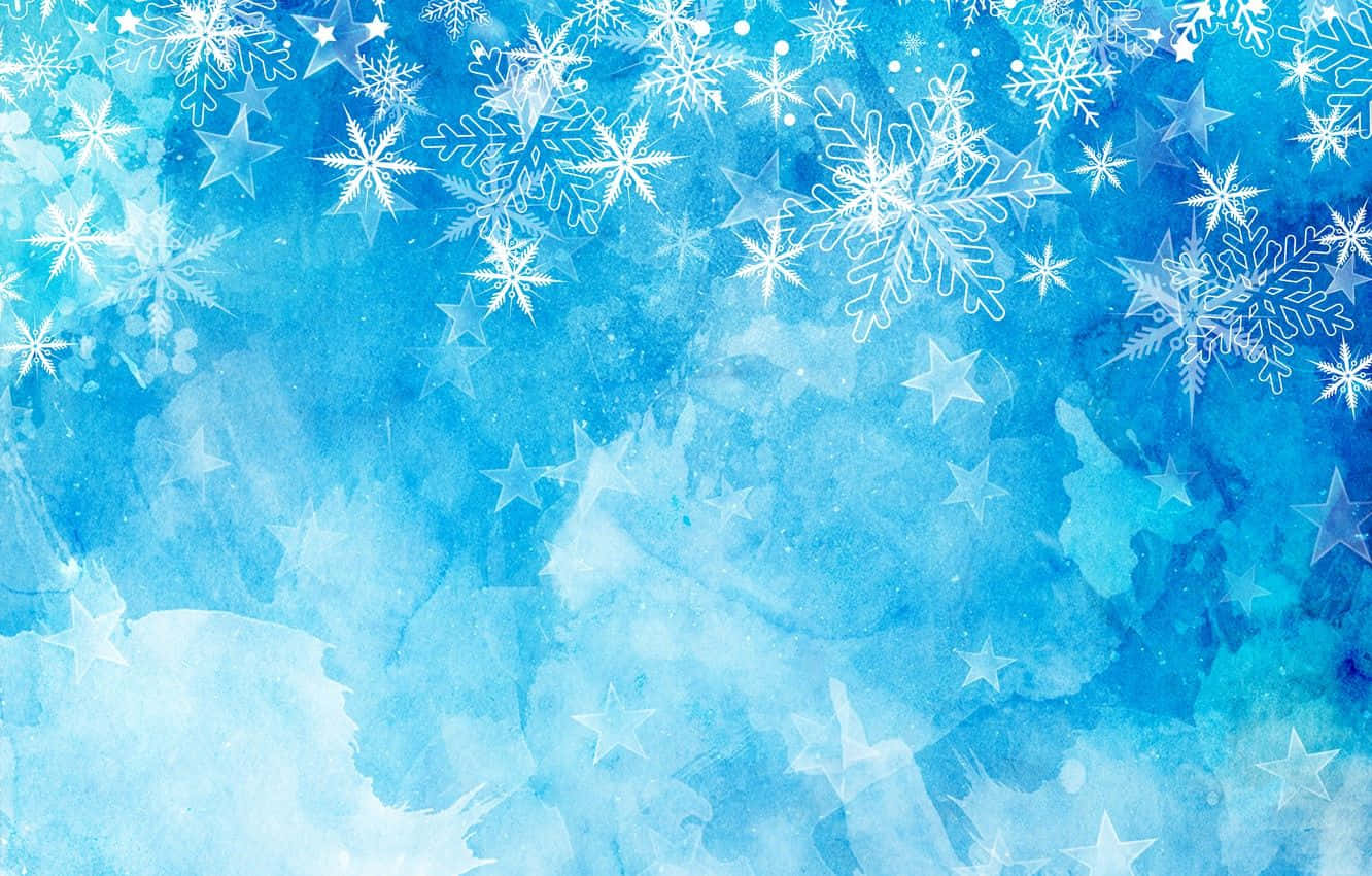 Winter Blues 桌布 壁紙 — 水彩藍色背景，點綴著精緻的白色雪花和星星，營造出冬日節慶氛圍。