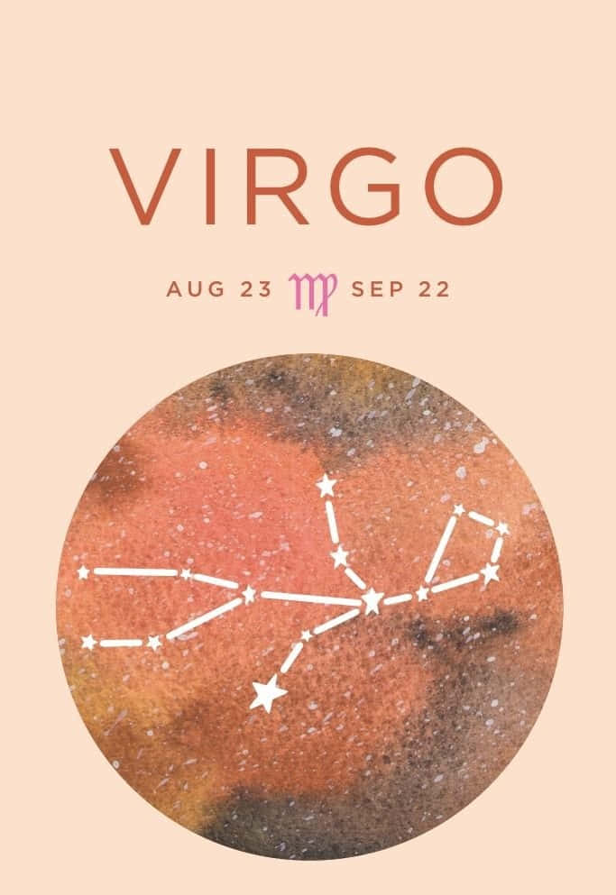Virgo Aesthetic 桌布 壁紙 — 水彩風格的處女座星座海報，在紋理圓形背景上繪有星座線條，襯以柔和蜜桃色背景。