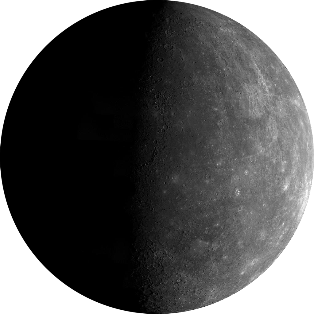 Circle Shape 桌布 壁紙 — 水星佈滿隕石坑的表面在深空背景下呈現出強烈的半照明景觀。