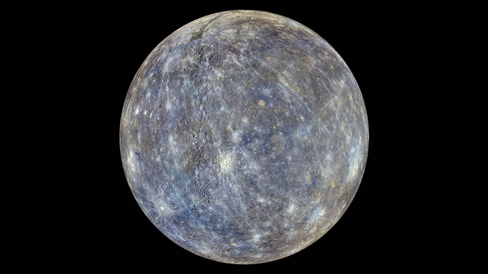 行星水星，帶有隕石坑和藍灰色表面，背景為黑色太空。 — 行星動畫 壁紙
