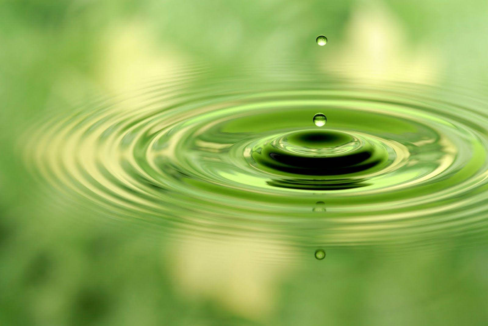 Liquid 桌布 壁紙 — 水滴在充滿活力的綠色表面上形成完美同心漣漪的特寫。