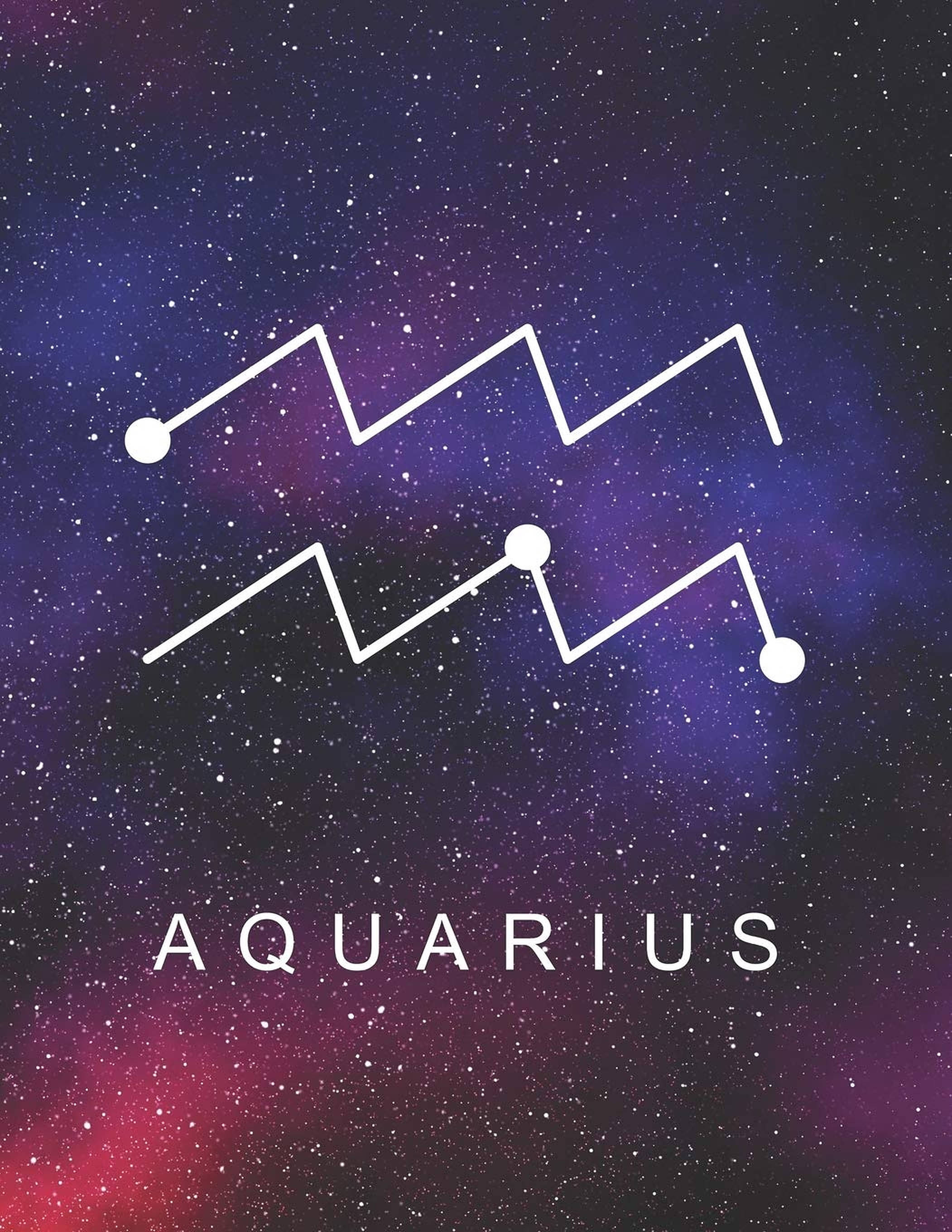 aquarius 桌布 壁紙 — 水瓶座的極簡白色線條星座在充滿活力的紫色和粉紅色星空夜晚中閃耀。
