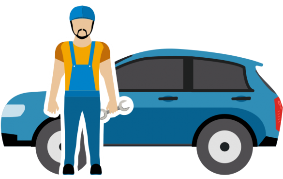 汽車技師手持扳手與汽車 壁紙