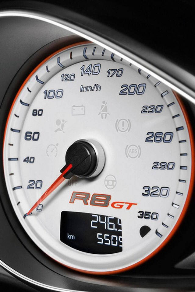 Speed 桌布 壁紙 — 汽車速度錶的特寫，顯示0公里/小時，紅色指針和數字里程錶讀數為5509公里。