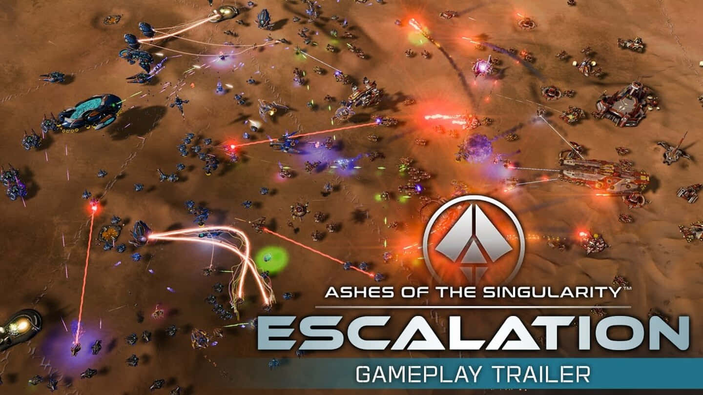 1440p Ashes Of The Singularity 桌布 壁紙 — 沙漠星球上的激烈科幻戰鬥，配備發光的能量武器和未來主義的戰爭機器。