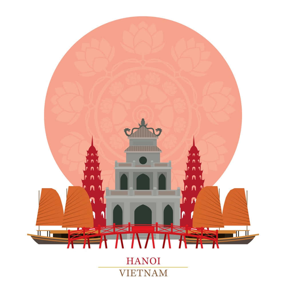河內越南 - 擁有寺廟與船隻的城市 壁紙