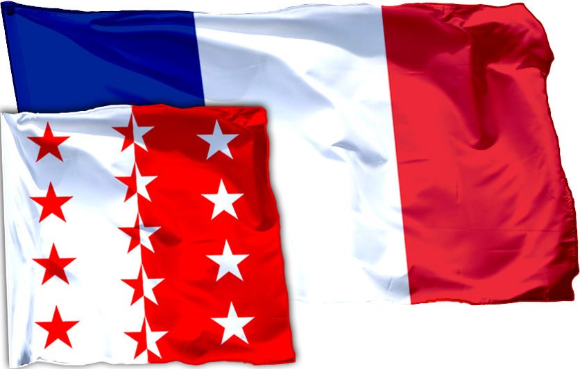 France 桌布 壁紙 — 法國國旗與巴斯克國旗重疊，兩者在白色背景上動態飄揚。