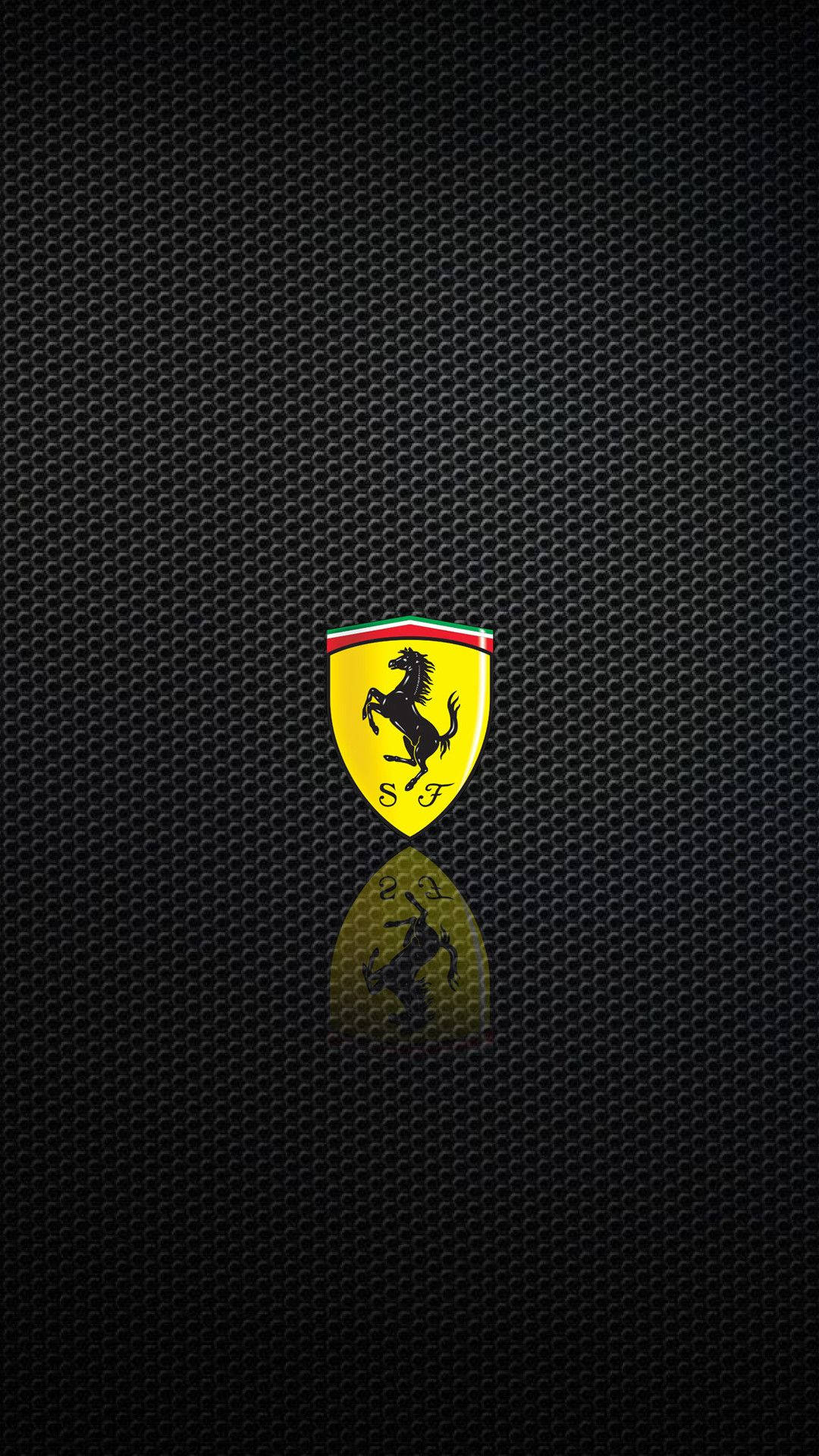 法拉利標誌，躍馬圖案，深色紋理背景，有倒影。 — 法拉利 GIF 壁紙