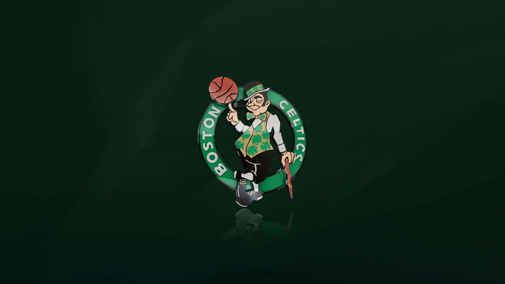 NBA 桌布 壁紙 — 波士頓塞爾提克隊標誌吉祥物在深綠色漸變背景前手持籃球。