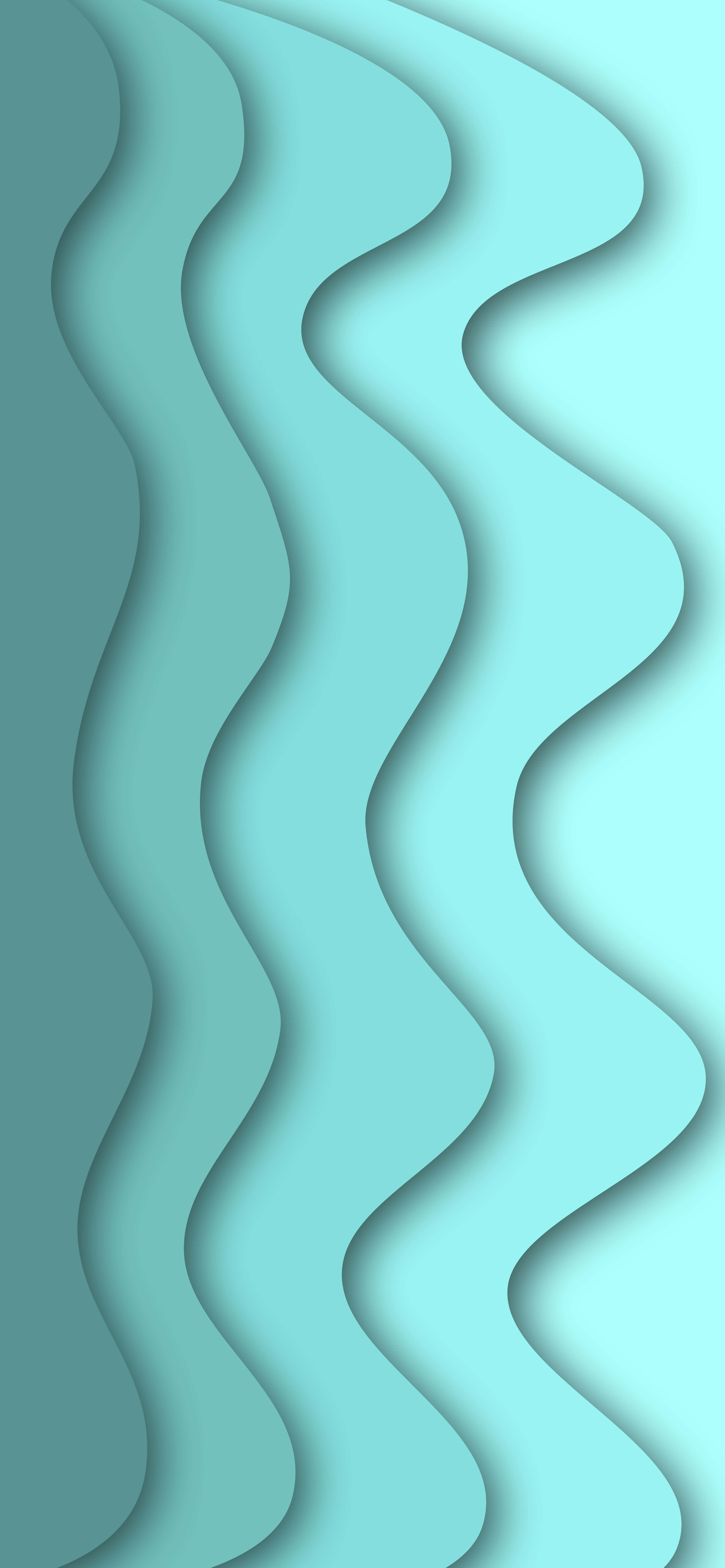 Turquoise iPhone 桌布 壁紙 — 波浪形分層紙藝剪裁，採用漸層青綠色調，營造出極簡抽象背景。