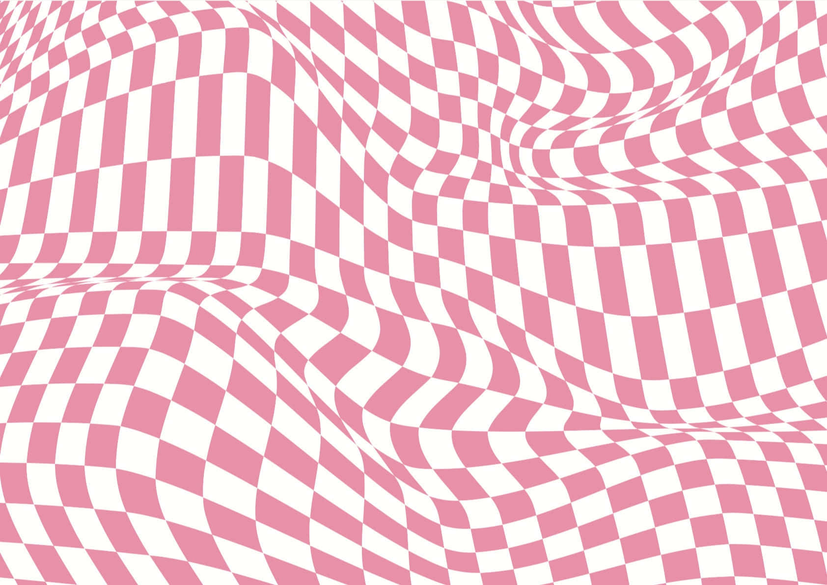 Pink Checkered 桌布 壁紙 — 波浪形粉紅和白色格紋圖案營造出迷人的3D錯視效果。